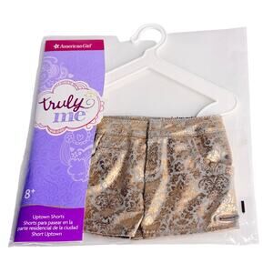 American Girl Doll Uptown Shorts Gold Silver w/ Outfit Hanger Truly Me New Pkg